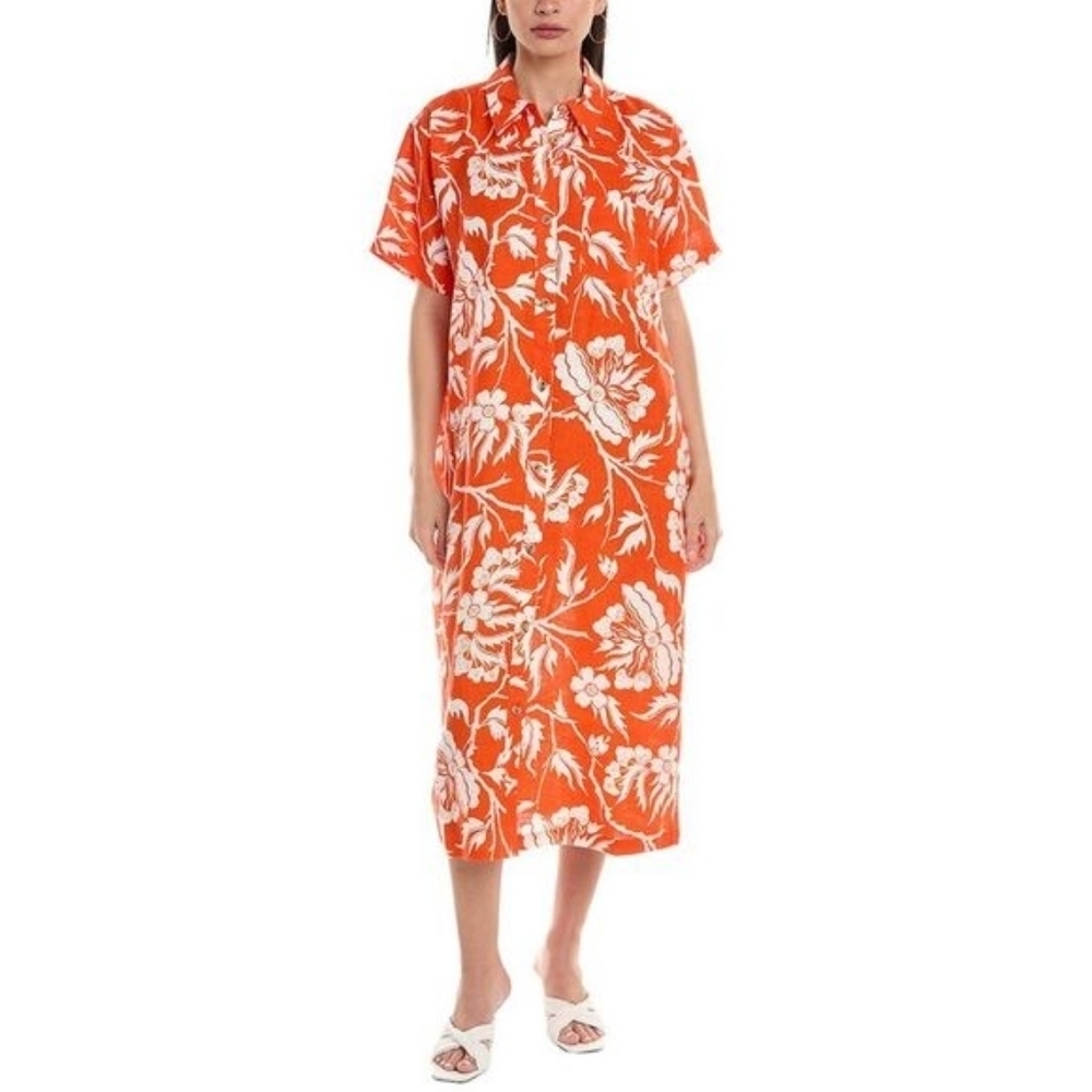 Mara Hoffman Abbi Shirt Dress Hemp Orange And White Size 3xl